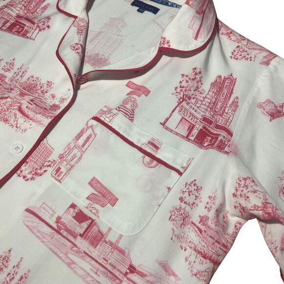 Katie Kime Atlanta Toile Pajama Pants Lounge Set Size M White Red Short Sleeve - Picture 4 of 13